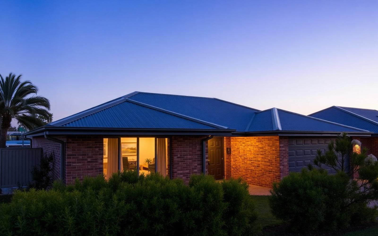 A Queensland family home with a newly installed Colorbond roof at dusk